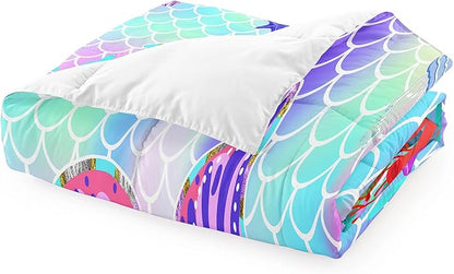 Mermaid Tail Comforter Set Queen Size, 3Pcs Rainbow Mermaid Fish Scales Bedding Set, Microfiber Kids Bedding Glitter Mermaid Tail Pattern Decor for Girls Bedroom1 Comforter 2 Pillowcase