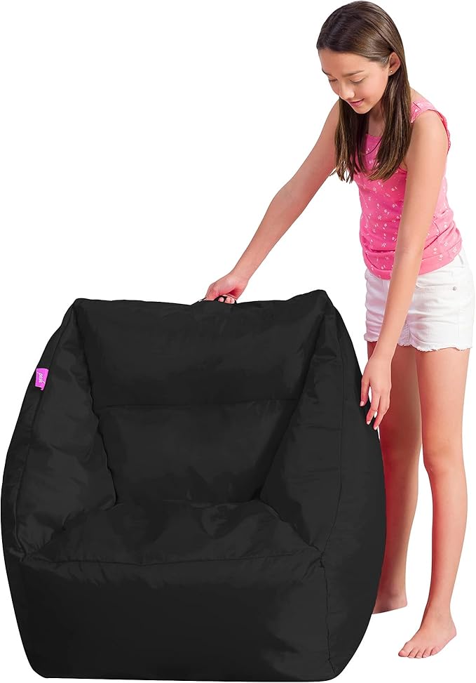 Posh Creations Structured Comfy Seat for Playrooms and Bedrooms, Large Bean Bag Chair, Coronado Chair, Black