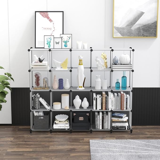 HOMIDEC 20-Cube Transparent Cube Storage Organizer, Modular Storage Shelf with Hammer, Cube Storage Bin Cabinet Closet Bookshelf for Living Room, Bedroom, Office, Each Cube Size 11.8 x 11.8 inch