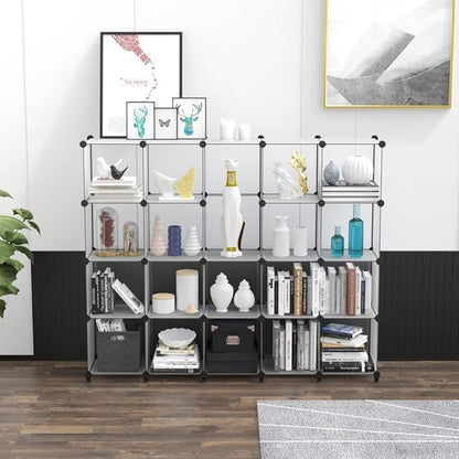 HOMIDEC 20-Cube Transparent Cube Storage Organizer, Modular Storage Shelf with Hammer, Cube Storage Bin Cabinet Closet Bookshelf for Living Room, Bedroom, Office, Each Cube Size 11.8 x 11.8 inch