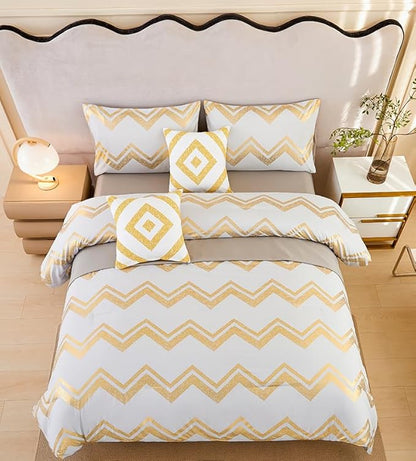 7PCS Gold and Grey Comforter Set,Grey Bedding Set Full Size,Metallic Blush and Grey Bedding Set Full,Bed in A Bag Full Comforter for Teen Girls Women,Bedroom Decoration Full 7Pcs