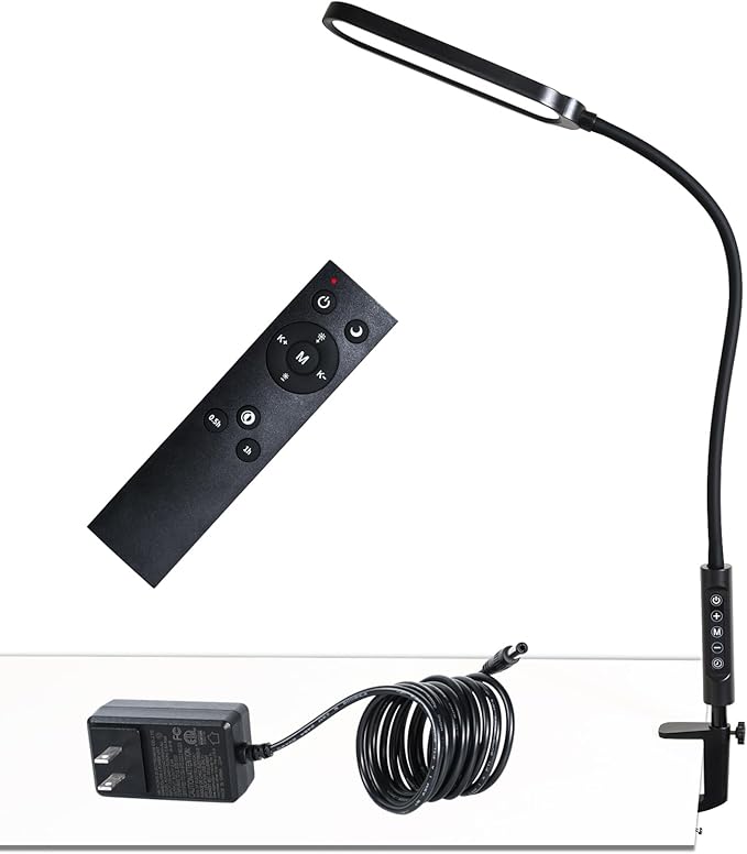 Clamp on Lamp, LED Desk Lamp, 18W, 3000 LMS, 3 Color Modes, 16 Brightness Levels, CRI>95, 0.5H/1H Timer, Eye-Caring Task Lamp with Remote for Reading, Home, Office (Adapter Included)
