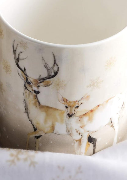 Maison d' Hermine Coffee Mug with Handles Tea Cups (15 Ounce, Pack of 2) | Fine Bone China Coffee Mugs for Hot Beverages Cappuccino Latte Home Restaurant Hotel Spring Summer -Deer In The Woods