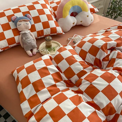 Wellboo Orange White Plaid Comforter Sets Queen Women Girls Light Red Checkerboard Bedding Comforters Cotton Rust Caramel and White Checkered Geometric Quilts Adults Modern Grid Abstract Simple Bed