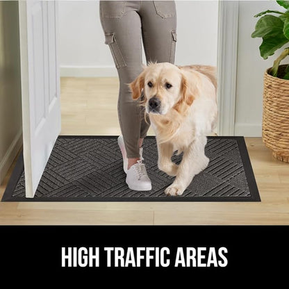 GORILLA GRIP 100% Waterproof All-Season WeatherMax Doormat, 34x58, US Designed Natural Rubber, Stain and Fade Resistant, Low Profile Indoor Outdoor Door Mats, Easy Clean Patio Mat, Gray Diamond