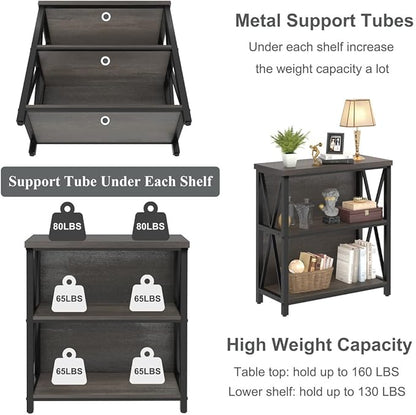 FATORRI Rustic Short 2 Shelf Bookshelf, Industrial Low Wood Bookcase, Farmhouse Small Book Case for Small Space (Walnut Brown)