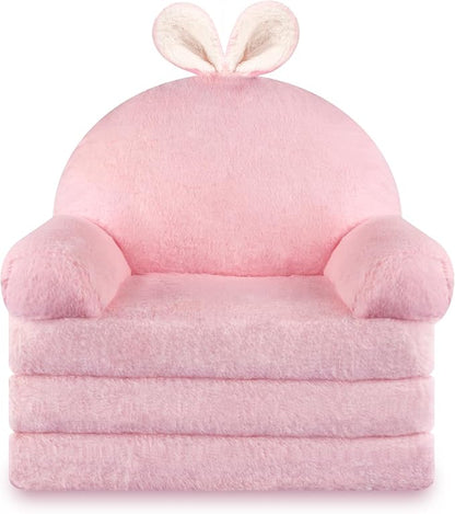 Kids Couch Fold Out Soft Toddler Chairs,Toddler Armrest Chair Bed for Play,Gift for 0-3 Years,Pink Bunny