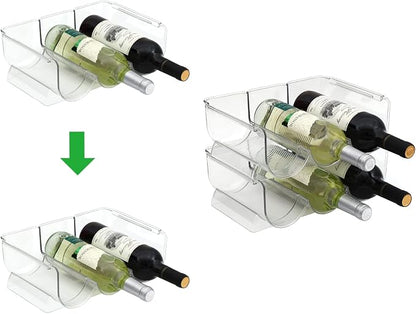 Set of 2 Stackable Tabletop Wine Rack, Free-Standing Counter Top Water Bottle Storage Organizer, Plastic Wine Rack for Kitchen Countertop, Cabinet and Fridge Organization, 3-Bottle 2 Packs