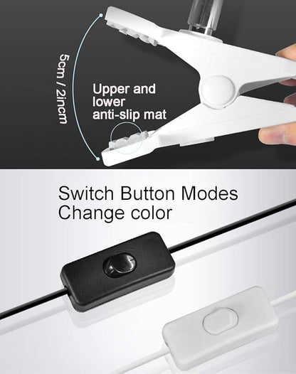 LED Clamp Work Lamp, 5W 360° Rotatable Head, Ultra Bright Work Bench Light, Desk Lamp with Clip,3 Color Temperature Modes, 4.9ft Plug & Play Cord (White)…