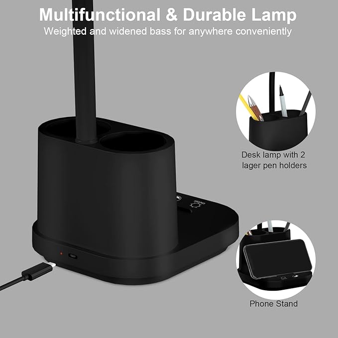 DEEPLITE Desk Lamp,Desk Light for Home Office,Battery Operated,Rechargeable,Pen Holder,800LM 3 Colors Dimmable Adjustable Study Lamp,Cordless Reading Lamps for Dorm Bedrooms.