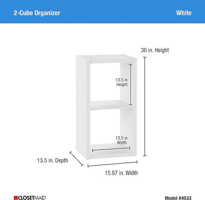 ClosetMaid 2 Cube Storage Shelf Organizer Bookshelf with Open Back, Vertical or Horizontal, Easy Assembly, Wood, White Finish
