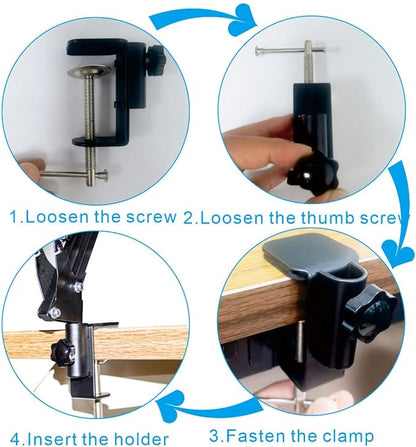 Replacement Heavy Duty C Clamp for 1/2” Base Magnifying Lamp,Desk Lamp,Swing Arm Lamp,Phone I pad Mount,Tablet Mic Holder,Table Mount Clamp for Microphone Stand Mic Boom Arm (METAL BLACK)
