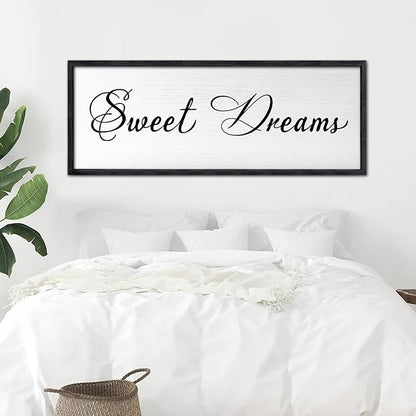 Sweet Dreams Wall Decor Above Bed 40x15 Inch Large Master Bedroom Hanging Wood Rustic Framed Farmhouse Sweet Dreams Sign Guest Room Aesthetic And Minimalist Over Bed Wall Art（Black）