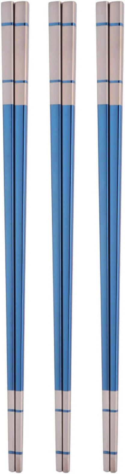 Reusable Stainless Steel Chopsticks,Dishwasher Safe , Easy to Use(3 PCS,blue)