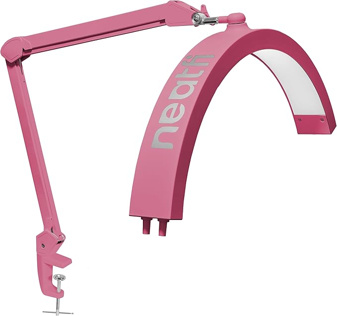 Neatfi Half Moon LED Table Lamp for Estheticians, Nail Tech, and Cosmetician for Nail Art, Facial, Waxing, Threading and Tattoo (with Clamp, Pink)