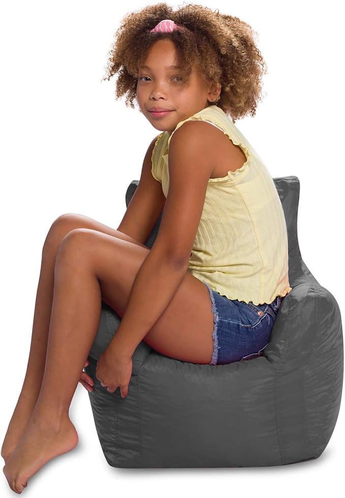 Posh Creations Bean Bag Structured Seat for Toddlers and Kids, Comfy Chair for Children, Pasadena, Charcoal Gray