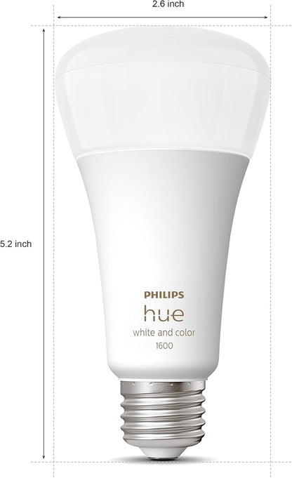 Philips Hue Smart 100W A21 LED Bulb - White and Color Ambiance Color-Changing Light - 4 Pack - 1600LM - E26 - Indoor - Control with Hue App - Works with Alexa, Google Assistant and Apple Homekit.