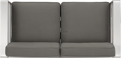 Christopher Knight Home Cape Coral Outdoor Chat Set with Fire Table, 5-Pcs Set, Khaki / Dark Grey
