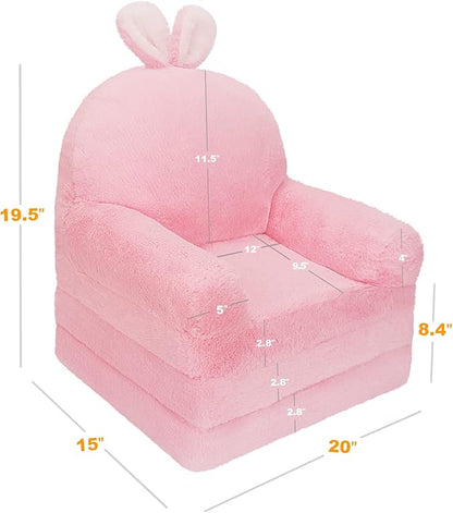 Kids Couch Fold Out Soft Toddler Chairs,Toddler Armrest Chair Bed for Play,Gift for 0-3 Years,Pink Bunny