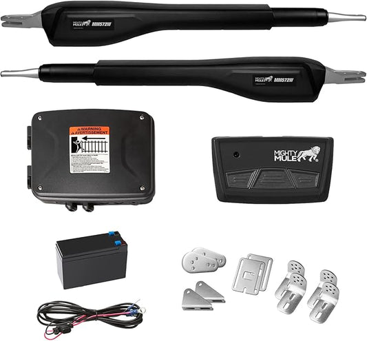 Mighty Mule Gate Opener, Solar and Smart Ready, Heavy Duty Automatic Gate Opener, Gates up to 18ft or 850lb Per Gate Leaf, Dual Gate Opener, MM572W