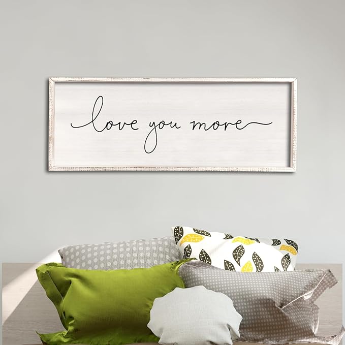 Love You More Sign 40''×15'' Master Bedroom Above Over Bed Wall Decor Modern Farmhouse Large Vintage Wood Framed Hanging Over Bed Bedside Wall Art (White)