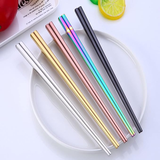 Stainless Steel Chopsticks,Reusable ,Dishwasher Safe , Easy to Use（6 PCS,Dazzling red）