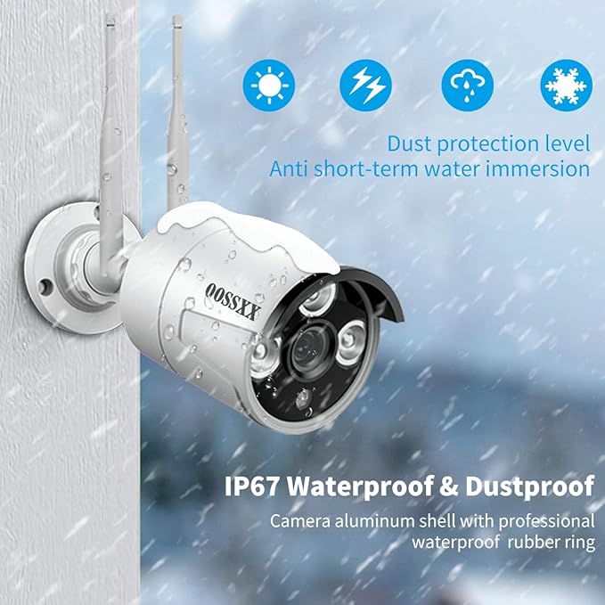 (Dual Antennas for WiFi Enhanced & 60 Days Storage) AI Human Detected 2K 3.0MP Wireless Security Camera System,OOSSXX 10 Channel NVR HD Outdoor Home Surveillance WiFi Cameras Systems