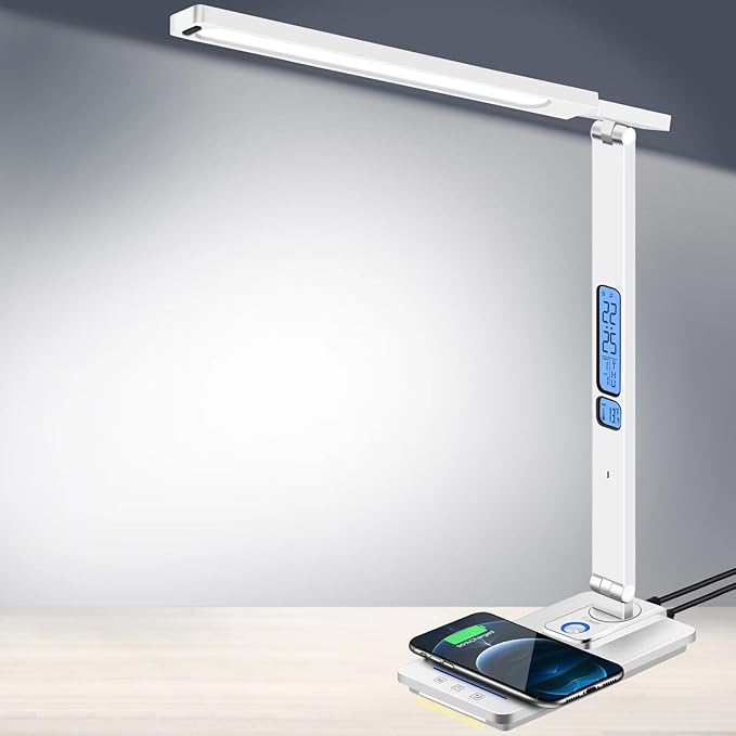 AFROG 5th Gen Multifunctional LED Desk Lamp with USB Charging Port,1800Lux Super Bright,5 Lighting Mode,7 Brightness, Touch Control, Auto Timer, 12W Office Table Lamp