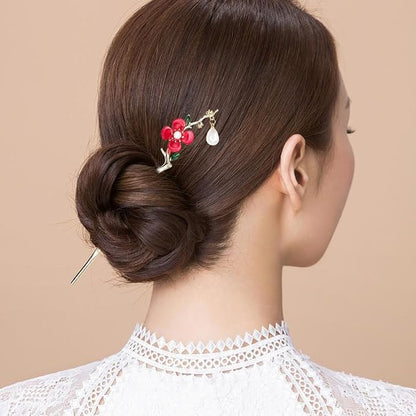 6PCS Butterfly Flower Hair Sticks for Buns Long Hair Chinese Hanfu Asian Vintage Floral Hairpins Hair Chopsticks with Pearl Tassel for Women Girls