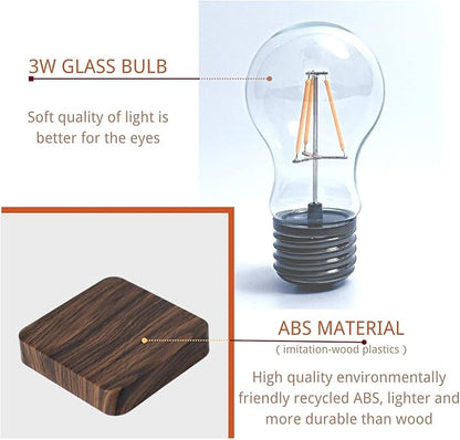 Levitating Bulb Lamp Magnetic Floating Light Desk Lamp Night Light, 360 Degree Wireless Automatic Rotating Light for Gifts Home Office Decor Desk Tech Toys (Square-Dark Brown Base)