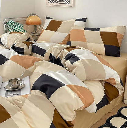 Checkerd Comforter Brown Twin Multicolored Grid Comforter Kids Khaki Checkered Bed Comforter White Black Plaid Buffalo Girls Twin Bedding Comforter All Season Hotel Quality Bed Set
