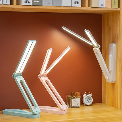 Double Head Desk Lamp with Large Lighting Range,Mini Lamp for Small Spaces,Rechargeable Foldable and Portable Desk Lamp with USB-C Cable for Travelling,Small Desk Lamp for College Dorm, White