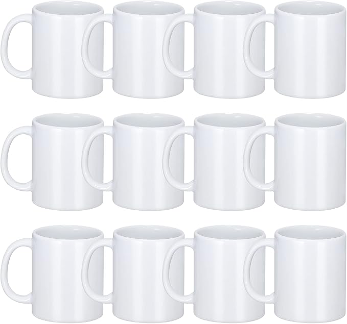 DANALLAN Sublimation Mugs, Premium Coffee Mugs Set of 12 White Ceramic Sublimation Cups 11 oz Christmas Coffee Mug for Soup Tea Milk Latte Hot Chocolate