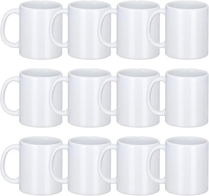 DANALLAN Sublimation Mugs, Premium Coffee Mugs Set of 12 White Ceramic Sublimation Cups 11 oz Christmas Coffee Mug for Soup Tea Milk Latte Hot Chocolate