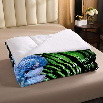 Erosebridal Snake Comforter Set Queen, Blue Snake Duvet Set, 3D Reptile Bedding Comforters, Blue Scales Quilt Set, Palm Leaf Wild Animal Stylish Quilted Duvet for Kids Boys Teens Man Bedroom Decor