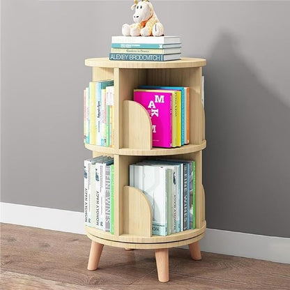 Gdrasuya10 2 Tier Rotating Bookshelf with Legs, Small Rotating Bookshelf Wood Revolving Bookcase Book Organizer Book Display Shelves Storage for Living Room Bedroom Study Room