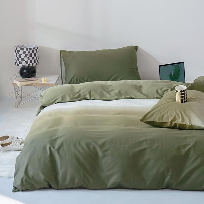 Gradient Green Comforter Set Ombre White Green Bedding Set Queen Women Aesthetic Comforter 3 PCs Green Color Bed Comforter Set Queen Gradient White and Green Comforter Set Queen