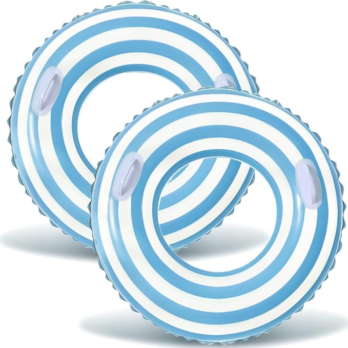 2 PCS Striped Pool Floats for Adults Swimming Rings Tube with Handles -Inflatable Pool Float Tube for Adults Pool Floats for The Beach, Party, Vacation