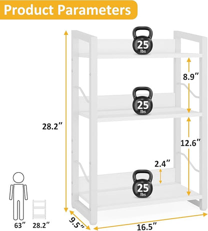 Book Shelf Small Bookshelf - 3-Tier Wood Bookcase Industrial Bookshelf Metal Narrow Bookshelves Storage Organizer Display Rack for Bedroom Living Room Home Office (White)