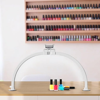 LIGHTLY Half Moon Light for Nail Desk Foldable with Phone Holder, Nail Tech Lamp for Desk with Wire Controller, 3 Color Modes, 5 Brightness for Eyelash Extensions, Tattoo, Nail Art Lighting