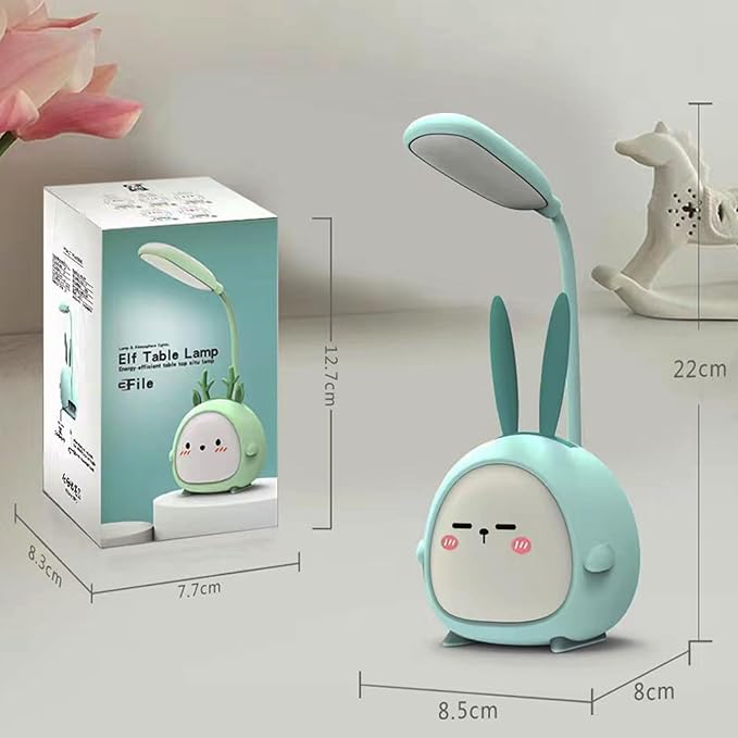 Cute Bunny Desk Lamp, Portable LED Desk Lamps with Night Light,Rabbit Foldable USB Rechargeable Reading Light for Children Boys Girls Study (Blue)
