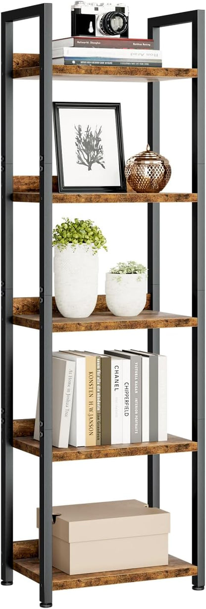 NUMENN Narrow Bookshelf, 5 Tier Bookshelves, Home Office Bookcase Shelf Storage Organizer, Free Standing Storage Shelving Unit for Bedroom, Living Room and Home Office, Vintage