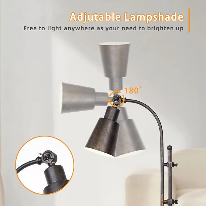 Metal Desk Lamp Rustic Task Lamp Black Adjustable, Industrial Style Lamp with On/Off Switch, Vintage Work Lamp, Reading Lamp for Bedroom, Study Room &Office, ETL Certificate. (Black01-3S)