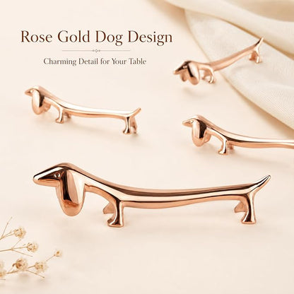 ChezMax Pack of 5 Zinc Alloy Chopsticks Spoon Forks Knives Tableware Rest Set,Rose Gold Dogs