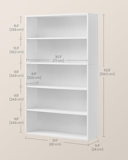 VASAGLE Bookshelf, 31.5 Inches Wide, 5-Tier Open Bookcase with Adjustable Storage Shelves, Floor Standing Unit, Cloud White ULBC175T14