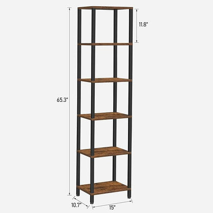 TUTOTAK Bookshelf, 6-Tier Tall Book Shelf, Narrow Bookcase for Small Space, DIY Stackable Bookshelf, for Living Room, Office, Study, Entryway, Industrial, Rustic Brown BS01BB006