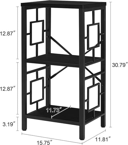 Small Bookshelf, 3 Tier Vintage Industrial Small Bookshelf for Small Spaces, Freestanding Open Shelf Bookcase, Versatile Bookshelf for Home Office, Bedroom & Living Room, Black