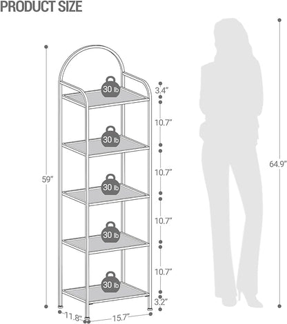 Bookcase Bookshelf, Tempered Glass Bookshelves, Slim Shelving Unit for Bedroom, Bathroom, Home Office, Steel Frame, 5 Tier Gold BC05001G