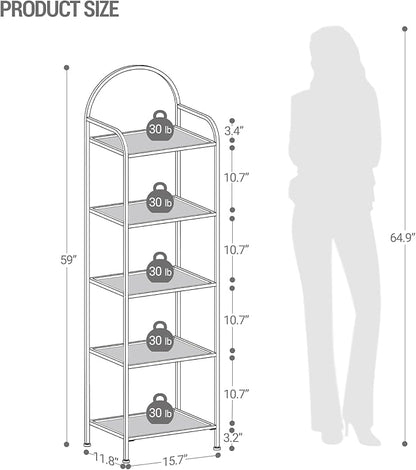 Bookcase Bookshelf, Tempered Glass Bookshelves, Slim Shelving Unit for Bedroom, Bathroom, Home Office, Steel Frame, 5 Tier Black BC05001B