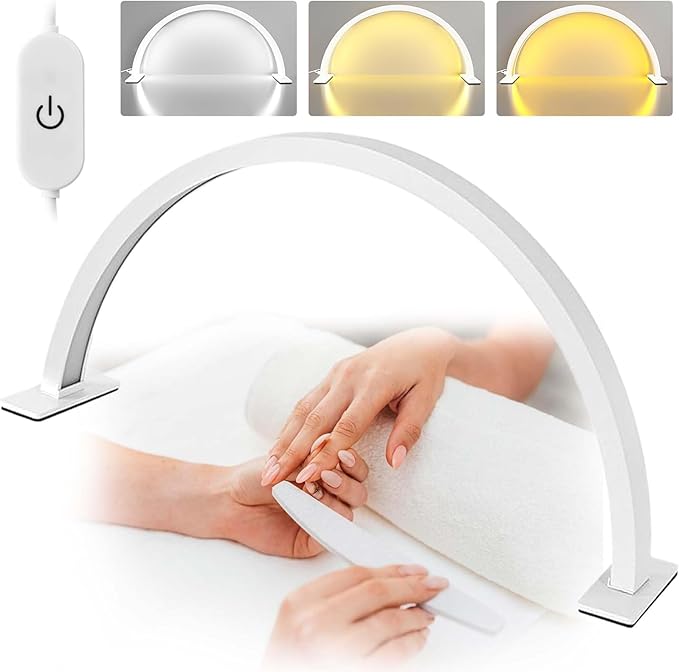 Half Moon Light for Nail Desk 30in 50w Nail Tech Light Nail Table Lamp with Wire Controller 3 Color 10 Brightness Touch Control Extension LED Light for Nails Tech, Stemless Dimming